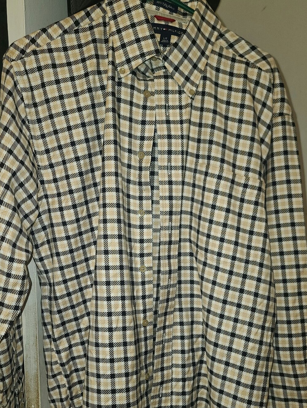 Tommy Hilfiger Beige and Navy Plaid Button-Down Shirt